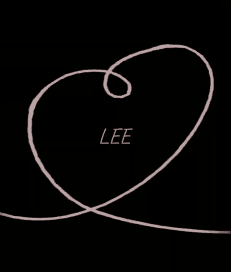 a pink swirl with the word lee written on it