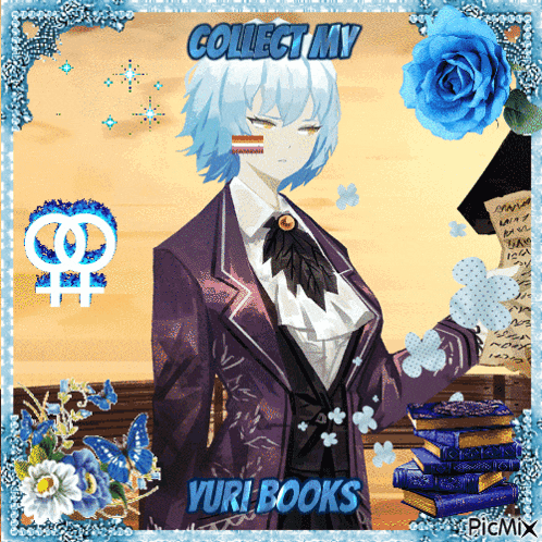 a picture of a boy with the words collect my yuri books on it