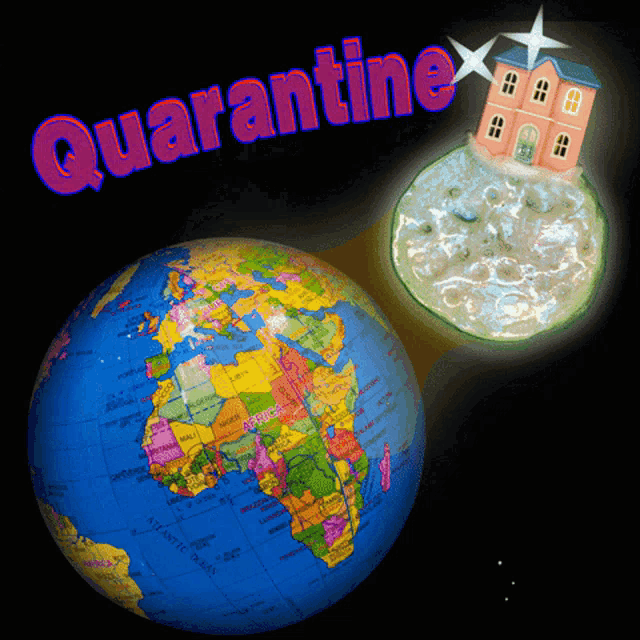 a globe with the word quarantine written above it