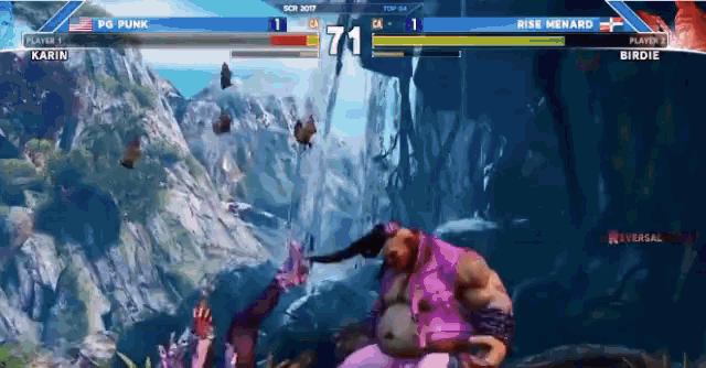 a video game screen shows a player named p-o punk fighting another player named rise henard