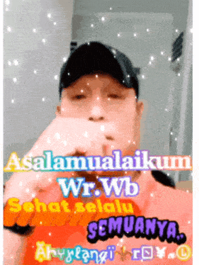 a man wearing a hat and a red shirt says assalamualaikum wr.wb