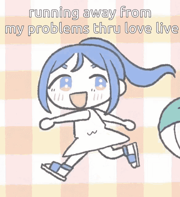 a cartoon of a girl running away from her problems thru love