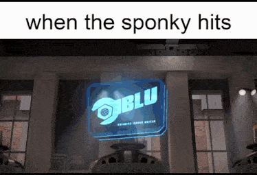 a building with a blue sign that says blu