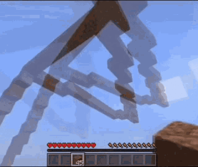 a screenshot of a video game called minecraft shows a skeleton flying through the air .