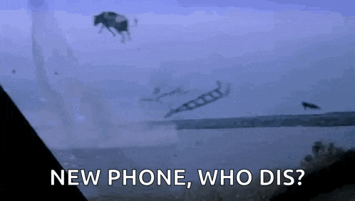 a cow is flying through the air with the words `` new phone , who dis '' written on the bottom .