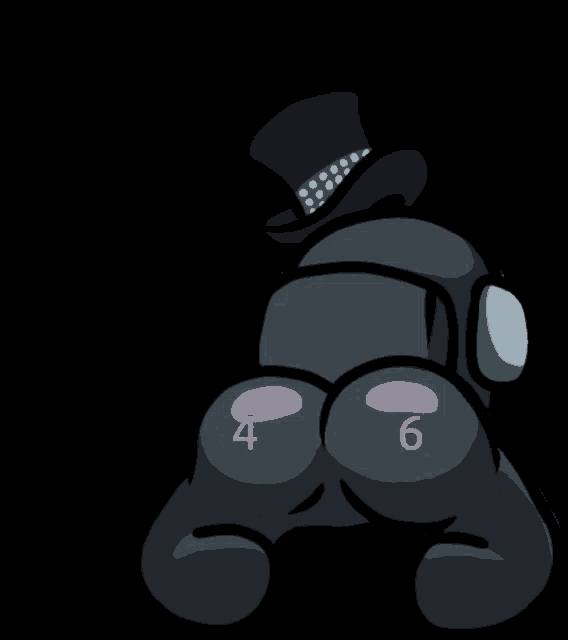 a cartoon character wearing a top hat has the numbers 4 and 6 on his back