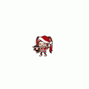 a pixel art illustration of a girl in a santa hat holding a sword .