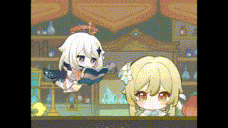 a couple of anime girls standing next to each other in a room .