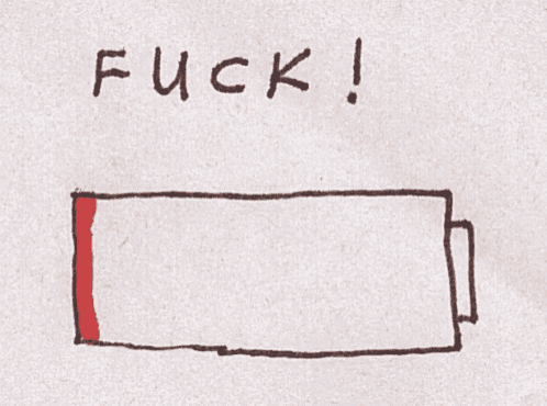 a drawing of a battery with the words fuck written on it