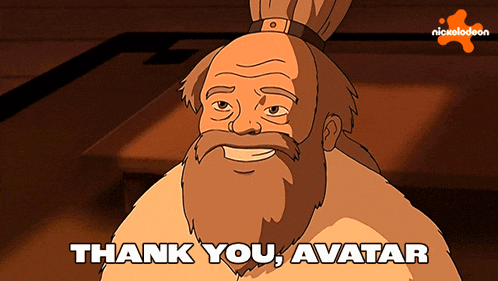 a cartoon of a man with a beard and the words thank you avatar