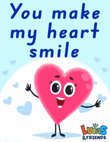 a lucas & friends valentine 's day card with a heart with arms and legs
