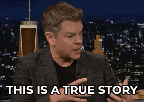 a man in a suit is saying this is a true story