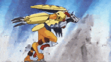 a cartoon character is flying through the air with a shield