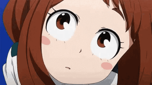a close up of a girl 's face with brown hair and white eyes .
