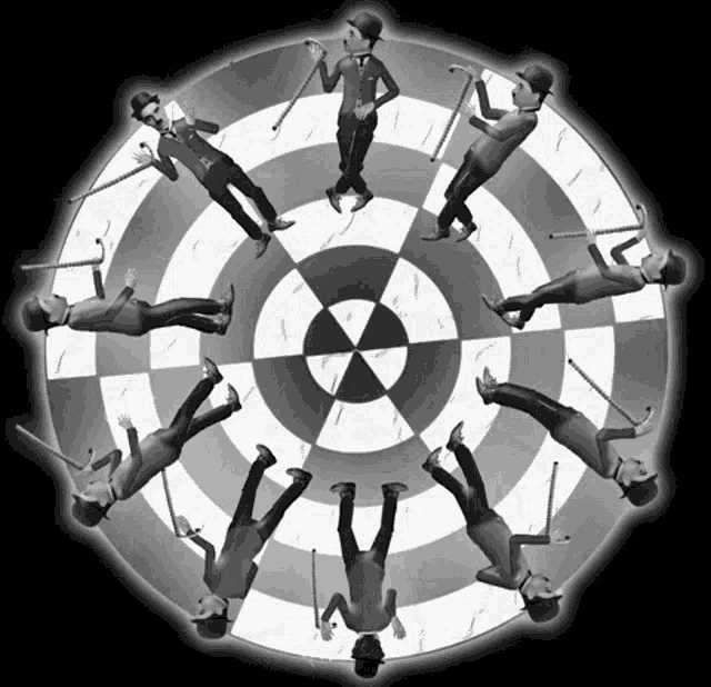 a black and white drawing of a circle with a target in the center