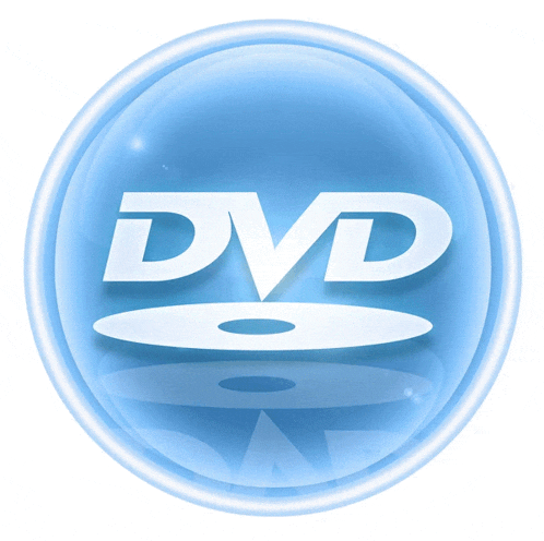 a blue circle with a white dvd logo inside