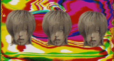 three faces of a woman with blood coming out of their nose