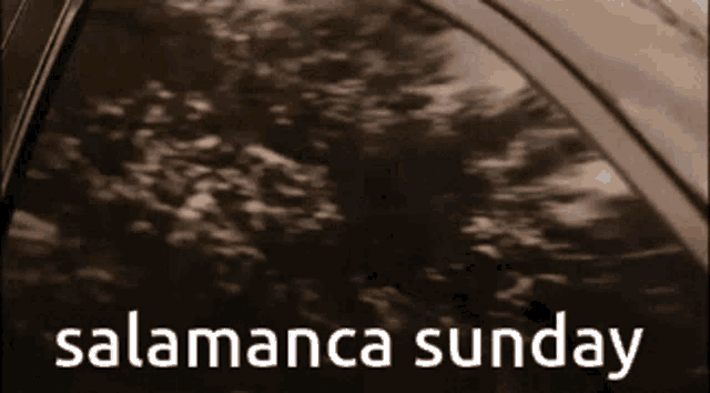 a black and white photo of a car with the words salamanca sunday