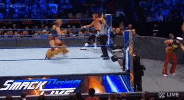a wrestling match is being broadcast live on smack down live .