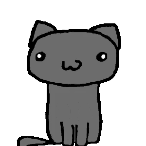a cartoon drawing of a gray cat with a smiley face and paw prints on its chest .