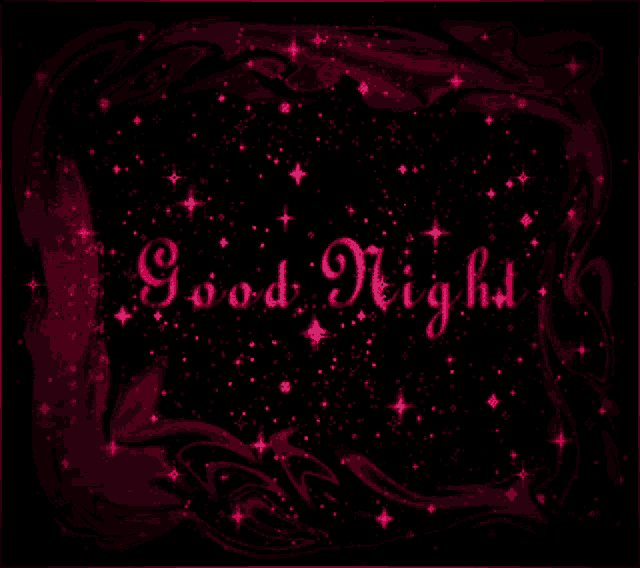 a black background with pink stars and the words " good night "