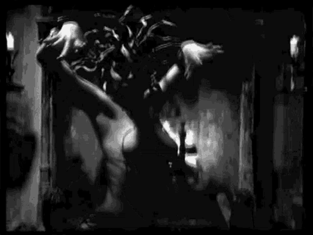 a black and white photo of a woman with snakes on her head .