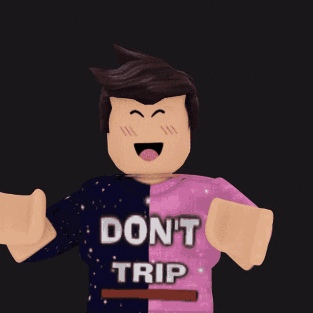 a person wearing a sweater that says " do n't trip " on it