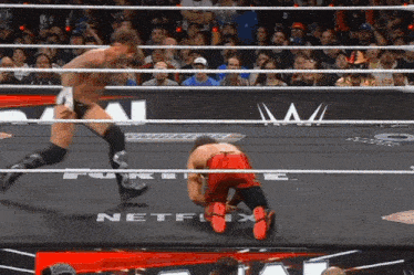 two wrestlers are in a ring with netflix written on the bottom