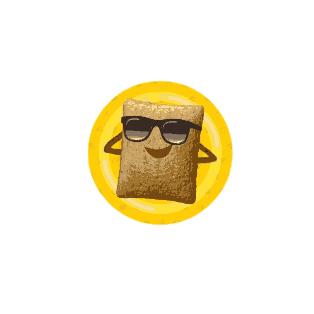 a cereal bar with sunglasses and a smiling face