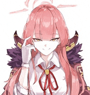 a girl with long pink hair is wearing a white shirt and a red bow tie .