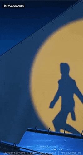 a man and a woman are standing next to each other and their shadows are projected on a wall .