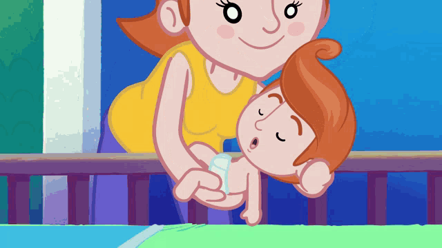 a cartoon drawing of a woman holding a baby