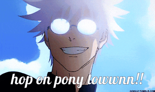 a picture of a man with glasses and the words hop on pony townn on the bottom