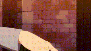 a close up of a person 's hand against a brick wall in a cartoon .