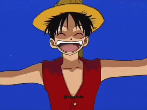 monkey d luffy from one piece is smiling with his arms wide open