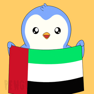 a penguin is holding a flag with the word penguin on the bottom right