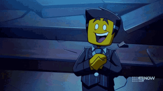 a cartoon of a man in a suit and tie with the number 9 now on the bottom