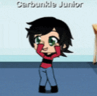 a cartoon character with the name carbunkle junior on the bottom