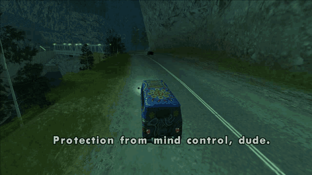 a sprite van is driving down a road