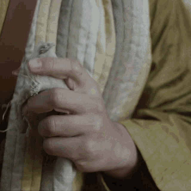 a close up of a person 's hand holding something