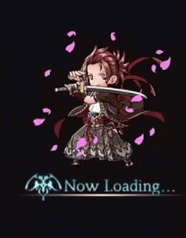 a cartoon character is holding a sword in a loading screen .