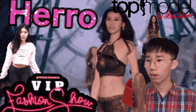 a poster for the herro vip fashion show shows a boy and a girl