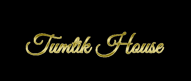 a logo for tumtik house beauty accessories with gold lettering