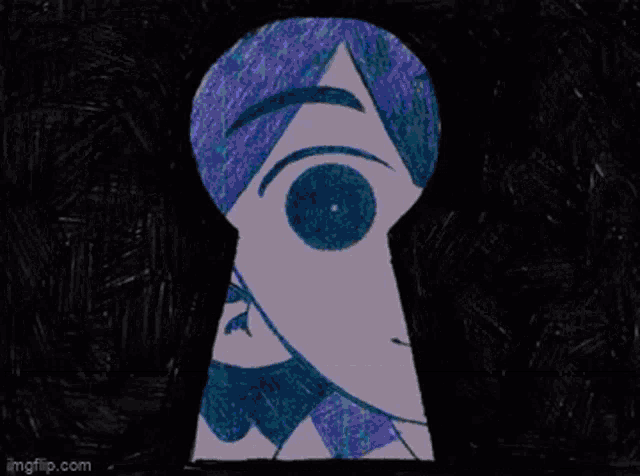 a drawing of a person 's face in a keyhole