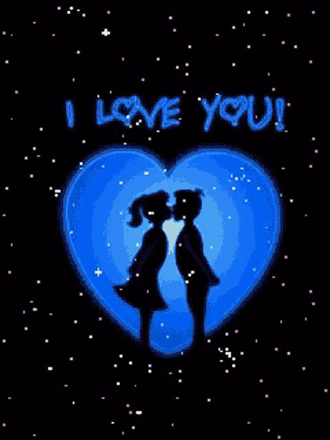 two people kissing in front of a heart that says i love you