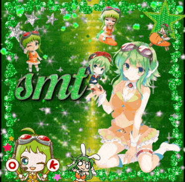a picture of a girl with smt written in green