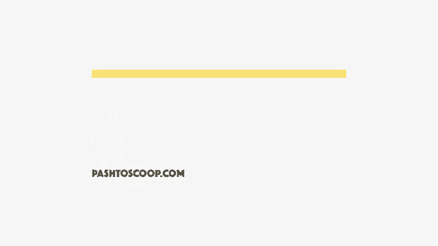 a black rectangle with a yellow line and the website pashtoscoop.com underneath it