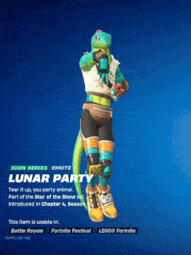 a lizard is jumping in the air with a lunar party emote