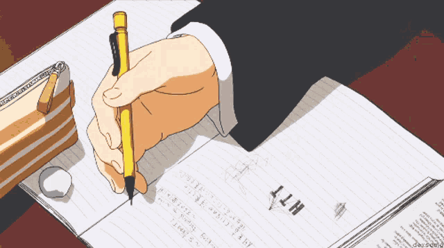 a person is writing in a notebook with the word htt written on it
