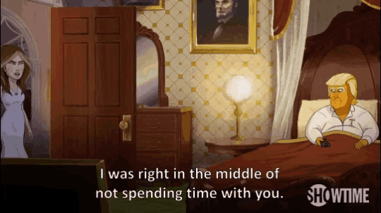 a cartoon of a man in a bed with showtime written on the bottom right